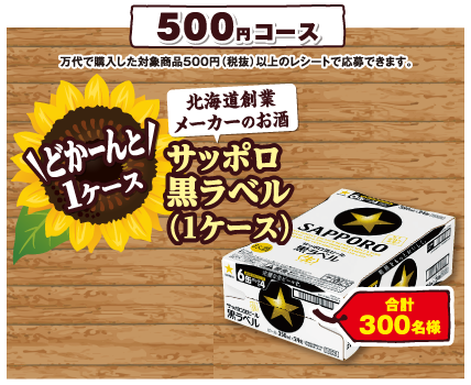 500円コース　どかーんと1ケース　北海道創業メーカーのお酒　サッポロ黒ラベル（1ケース）　合計300名様
